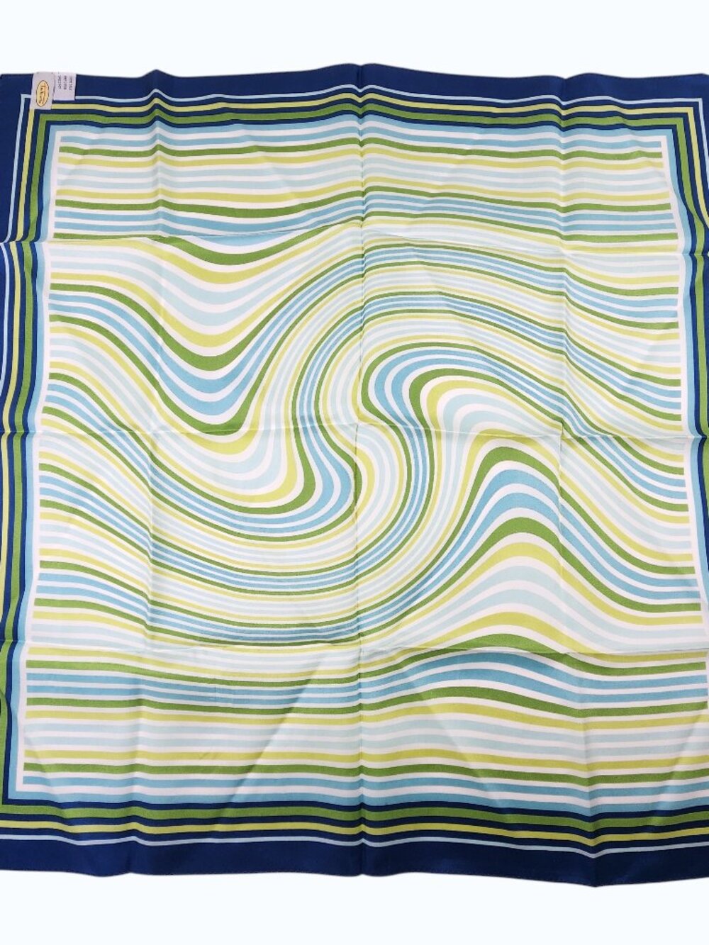 Talbots Silk Scarf 28” Blue Green Nautical Stripes Waves Square Womens Accessory - Picture 3 of 8